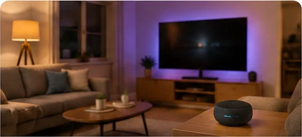 Smart home devices in a living room